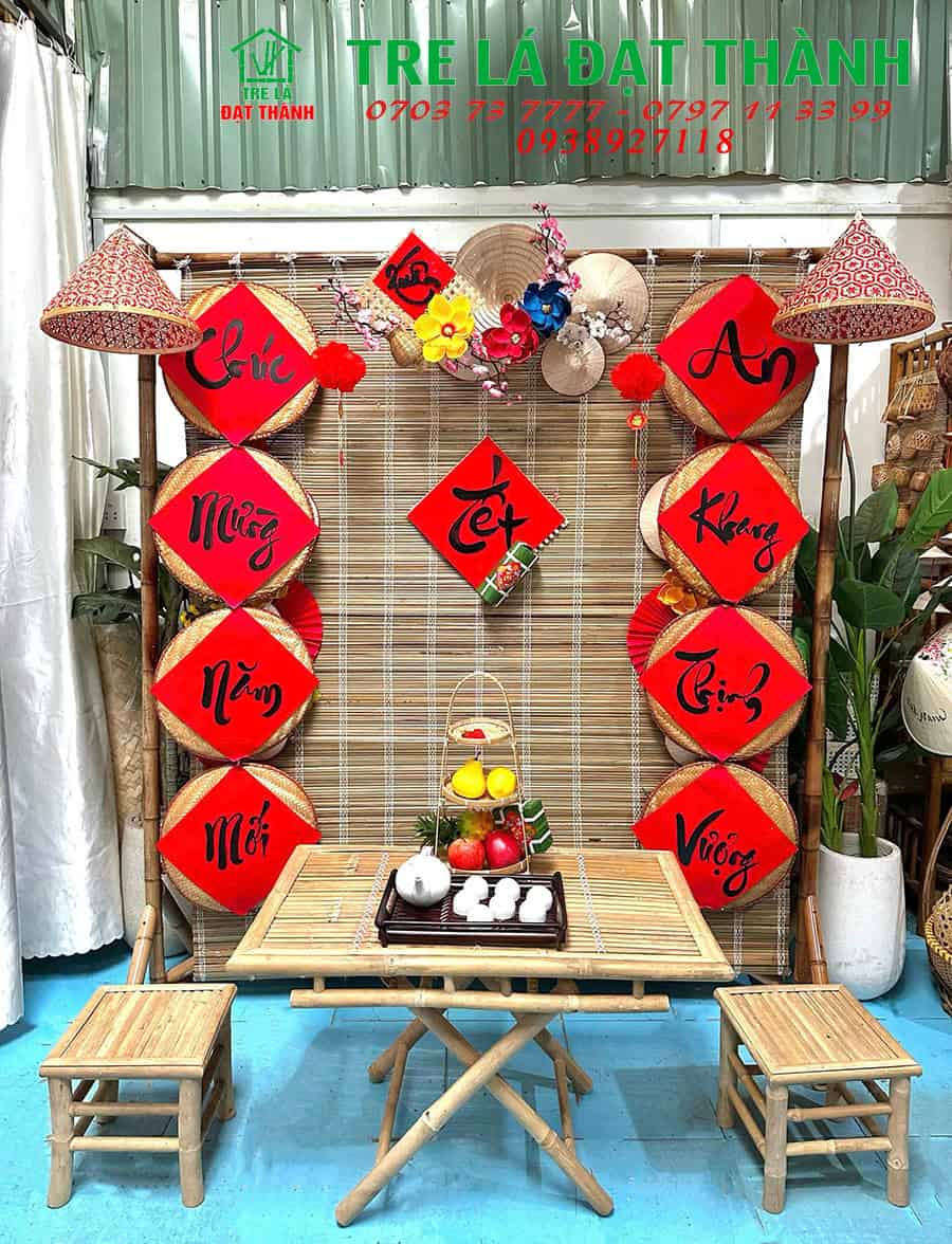 b&agrave;n ghế tre trang tr&iacute; tết