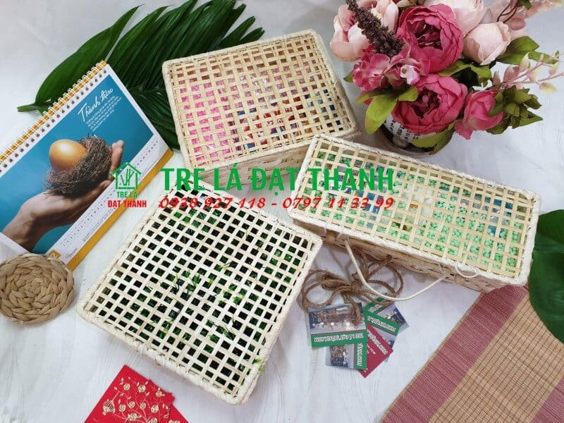 hộp qu&agrave; m&acirc;y tre đan HQMTD013