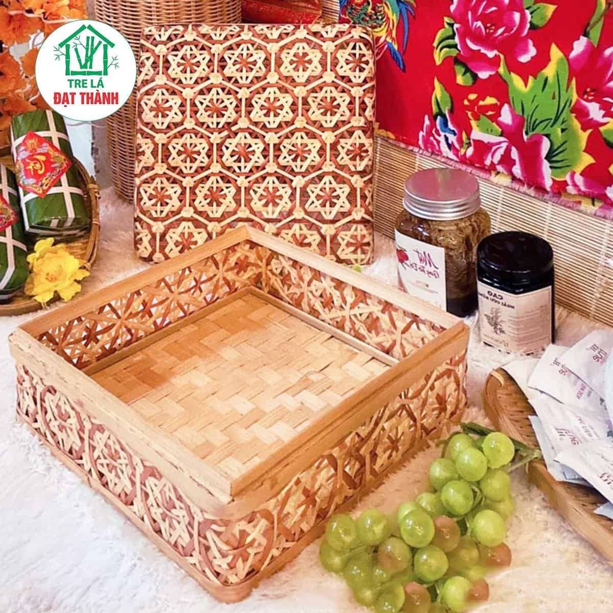 hộp qu&agrave; m&acirc;y tre đan HQMTD032