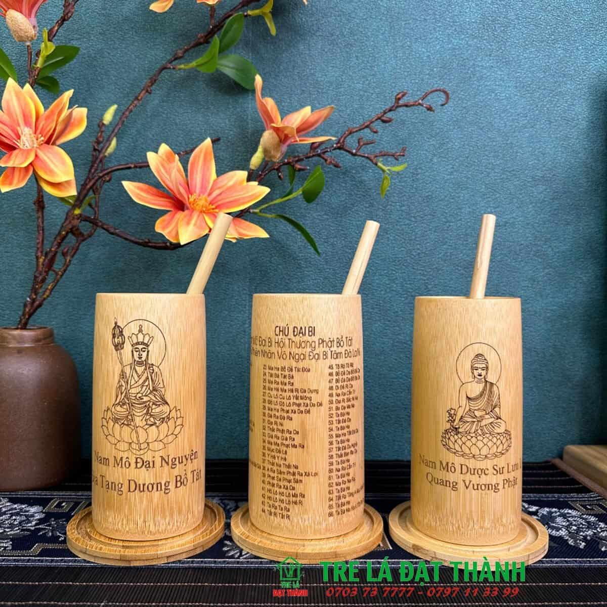 Cốc tre khắc ch&uacute; đại bi