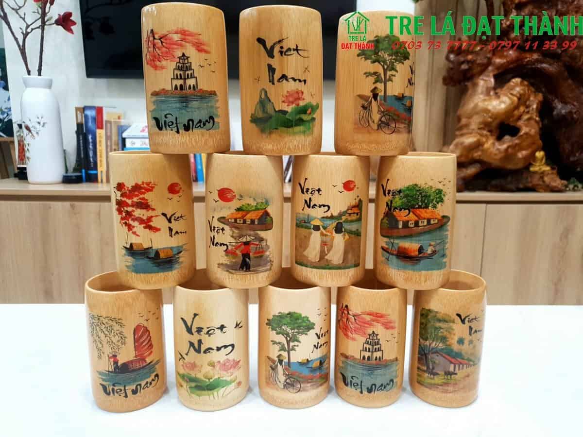 cốc tre vẽ tay